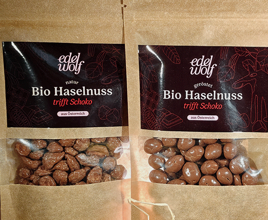 Produktfoto Haselnüsse mit Schokolade von Edelwolf